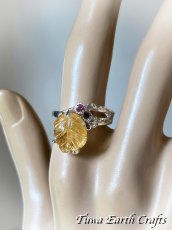 画像14: 【自信・積極性アップ・開運】1点物 高品質シトリン リング with 宝石質ロードライトガーネット 指輪 16号★植物・葉っぱデザイン 商売繁盛・財運・金運アップお守り ハンドメイドジュエリー　パワーストーン天然石ヒーリングストーン お守りアクセサリー　スピリチュアル　11月誕生石 (14)