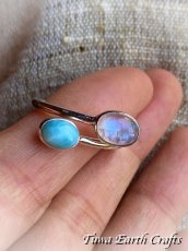 画像2: 高品質ブルームーンストーン ＆ ラリマー リング 指輪 サイズ調節可能 オープンリング  15号 16号 17号 18号★天然石パワーストーン お守りアクセサリー スピリチュアル ヒーリングジュエリー (2)