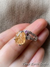 画像10: 【自信・積極性アップ・開運】1点物 高品質シトリン リング with 宝石質ロードライトガーネット 指輪 16号★植物・葉っぱデザイン 商売繁盛・財運・金運アップお守り ハンドメイドジュエリー　パワーストーン天然石ヒーリングストーン お守りアクセサリー　スピリチュアル　11月誕生石 (10)