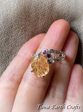 画像9: 【自信・積極性アップ・開運】1点物 高品質シトリン リング with 宝石質ロードライトガーネット 指輪 16号★植物・葉っぱデザイン 商売繁盛・財運・金運アップお守り ハンドメイドジュエリー　パワーストーン天然石ヒーリングストーン お守りアクセサリー　スピリチュアル　11月誕生石 (9)