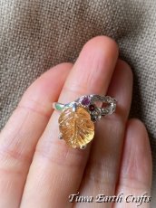 画像8: 【自信・積極性アップ・開運】1点物 高品質シトリン リング with 宝石質ロードライトガーネット 指輪 16号★植物・葉っぱデザイン 商売繁盛・財運・金運アップお守り ハンドメイドジュエリー　パワーストーン天然石ヒーリングストーン お守りアクセサリー　スピリチュアル　11月誕生石 (8)