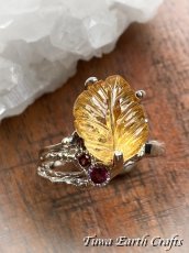 画像5: 【自信・積極性アップ・開運】1点物 高品質シトリン リング with 宝石質ロードライトガーネット 指輪 16号★植物・葉っぱデザイン 商売繁盛・財運・金運アップお守り ハンドメイドジュエリー　パワーストーン天然石ヒーリングストーン お守りアクセサリー　スピリチュアル　11月誕生石 (5)