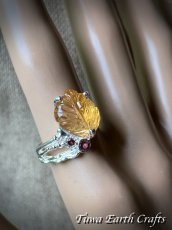 画像21: 【自信・積極性アップ・開運】1点物 高品質シトリン リング with 宝石質ロードライトガーネット 指輪 16号★植物・葉っぱデザイン 商売繁盛・財運・金運アップお守り ハンドメイドジュエリー　パワーストーン天然石ヒーリングストーン お守りアクセサリー　スピリチュアル　11月誕生石 (21)