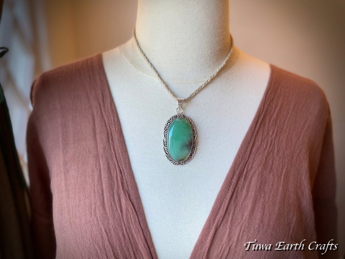 画像20: 石全長4.3cm大ぶり【自己実現・才能開花・自信アップ】高品質 天然クリソプレーズ ペンダントトップ 　ヒーリング お守りジュエリー　パワーストーン 天然石アクセサリー (20)