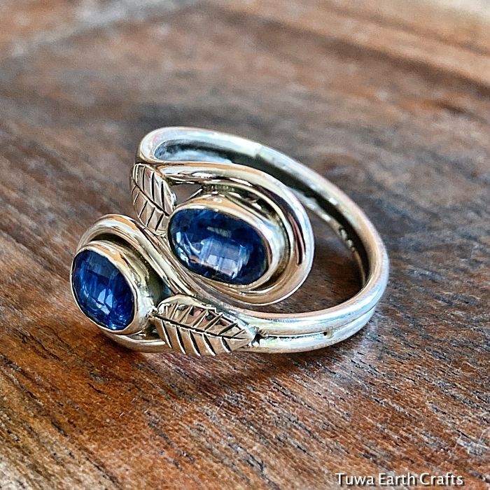 サイズ調節可能 きらきら宝石質 藍色ブルーカイヤナイト指輪リング 